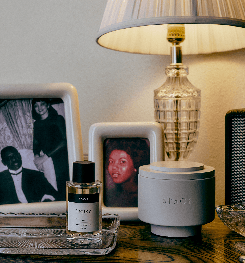 Legacy fragrance bottle on dresser